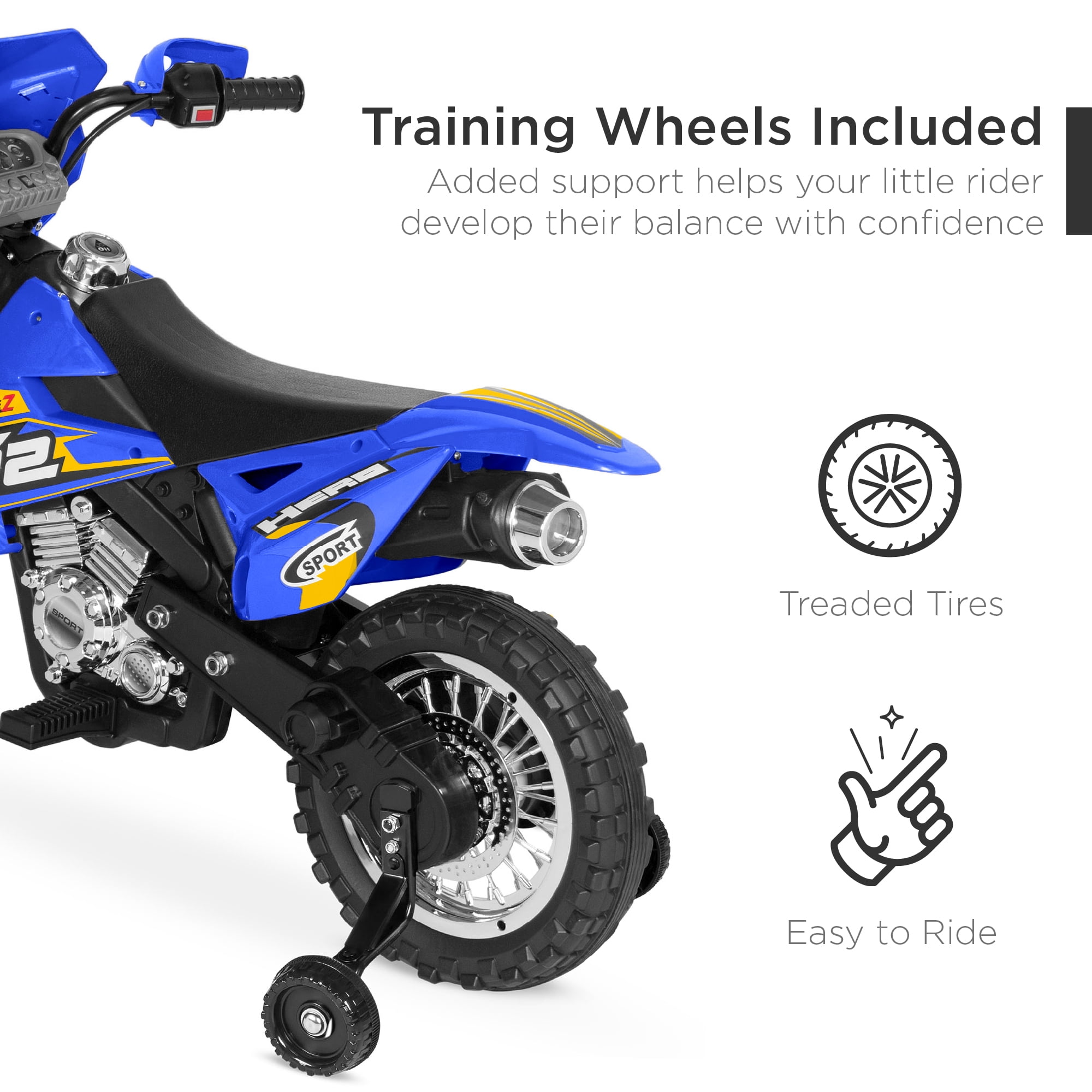 Best Choice Products 6V Kids Electric Battery Powered Ride On Motorcycle w/ Training Wheels, Lights, Music - Blue