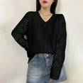 thumbnail image 4 of UAMVSH Women's Hollow out Sweater Elegant V Neck Long Sleeve Knitted Pullover Tops Fall Fashion Vacation Tunics Sweaters(Medium,Black 1), 4 of 7