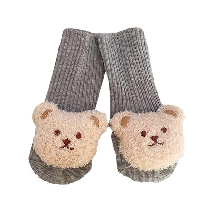 Faithtur Baby Socks Cartoon Bear Long Knitting Spring Fall Winter Anti Slip Socks Infant Socks 3-6 Months