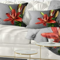 Designart Cute Red Lily Flower over Black - Flowers Throw Pillowwork - 12x20