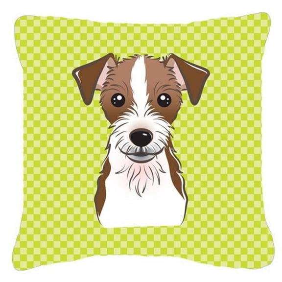 Caroline's Treasures BB1264PW1414 Checkerboard Lime Green Jack Russell Terrier Canvas Fabric Decorative Pillow ,