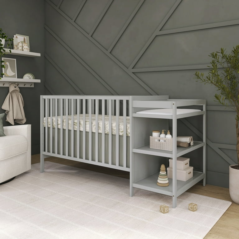Dream On Me Synergy Convertible Baby Crib and Changer in Pebble