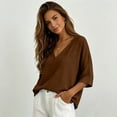 thumbnail image 4 of Gauze Tops Womens Summer Casual Linen Cotton Tunic Blouse 3/4 Sleeve Flowy V Neck Peasant Shirts Beach Tropical Vacation Tees Coffee L, 4 of 8