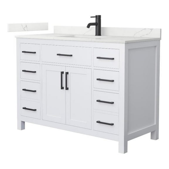 Beckett 48" White Single Vanity & Giotto Quartz Top (1-Hole) & Black Trim