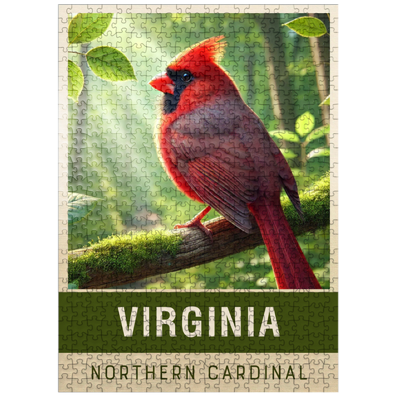 MyPuzzle - State Birds Series: Virginia, Northern Cardinal - Premium 500 Piece Jigsaw Puzzle for Adults