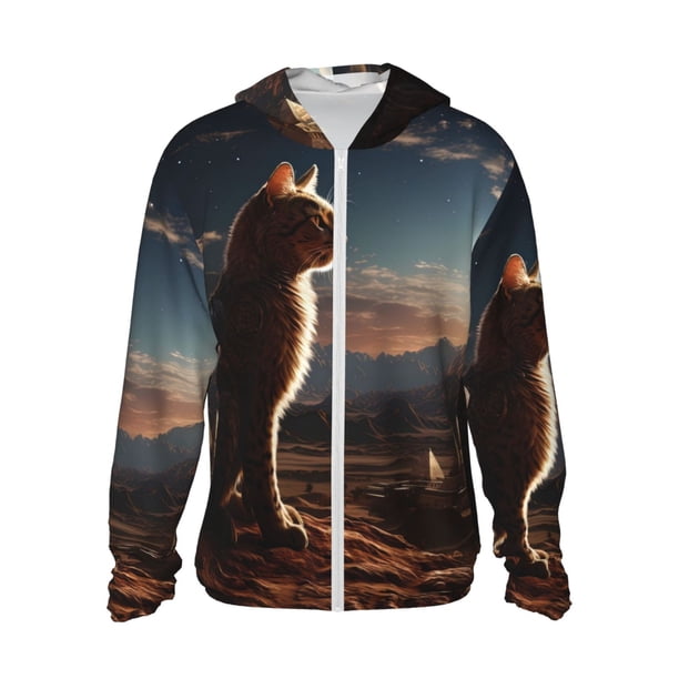 Fotbe Pyramid Desert Cat Chaqueta con Protección Solar UPF 50+ para Hombre y Mujer, Camisa con Capucha y Bolsillos-XX-Large