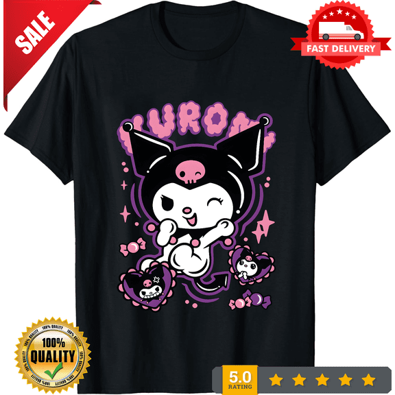 Sanrio Kuromi Women's T-Shirt - Cute Kuromi Character Print Round Neck Short S, NEW TRENDING ITEM-TH82415