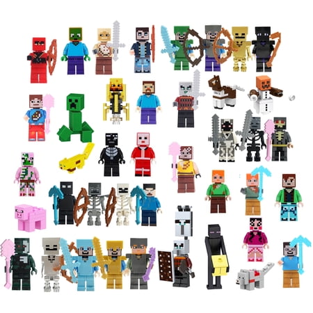 41 Pcs Minecraft Action Figures Minifigures Set Building Blocks Toys Pixel Games Character Kids Holiday Gifts Home Car Office Cake Decorations Collectibles for Boys and Girls