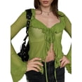 thumbnail image 1 of Lucakuins Mujeres Crop Tops Tie Front Cardigan Sheer Mesh Ruffles Blusa Verano Streetwear Clubwear Lucakuins moda, 1 of 9