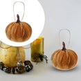 thumbnail image 2 of Plush Pumpkin Pendant Decoration – Soft Velvet Fabric Hanging Ornament for Halloween, Thanksgiving, and Fall Seasonal Displays (Light Brown), 2 of 9