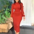 thumbnail image 1 of TopLLC Long Sleeve Round-Neck Dress Fashion Women's Casual Solid Round Neck Ruffle Ruched Long Sleeve Slit Fold Dresses With Zipper Wome Dress on Clearance, 1 of 9