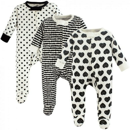 UPC: 0660168661279 | Touched by Nature Baby Girl Organic Cotton Zipper Sleep and Play 3pk Heart 3-6 Months