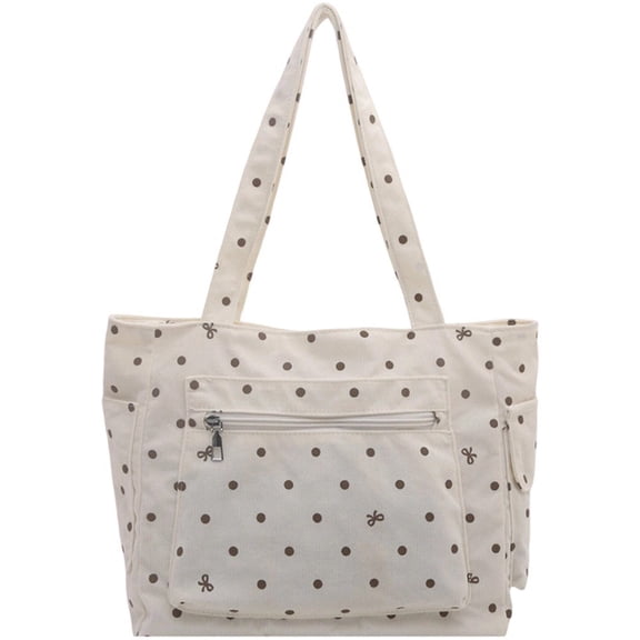 Hfppkn Canvas Nylon Polka Dot Tote Bag Women Large Capacity White 39cm