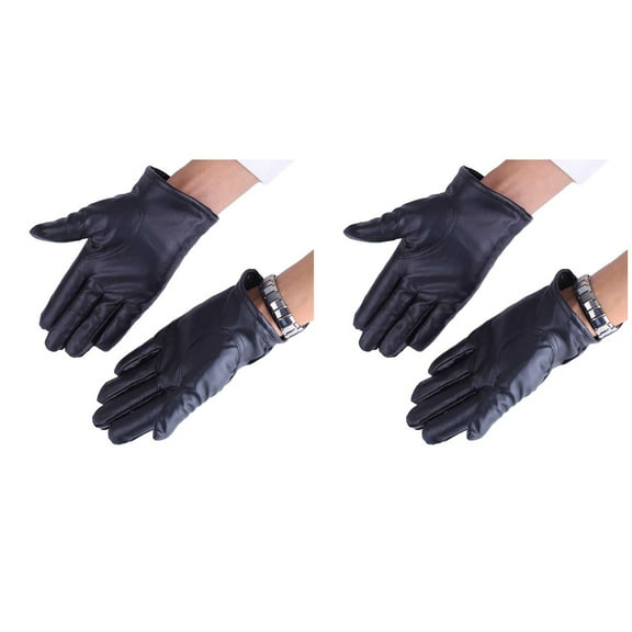 HOMEMAXS 2pcs 22x13cm Winter PU Leather Gloves Thicken Warm Windproof Gloves Cold Proof Thermal Mittens for Driving Cycling Motorcycle Camping - Free Size (Black)