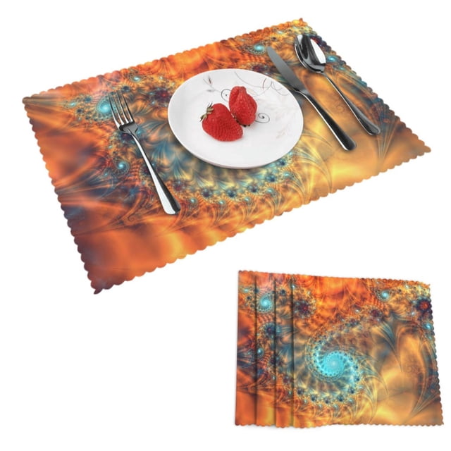 DouZhe Polyester Placemats Ensemble de 4, Mystérieux Motif de Vortex Fractal Mathématiques Résistant à la Chaleur Place Mats pour Table à Manger, 12 "x 18"