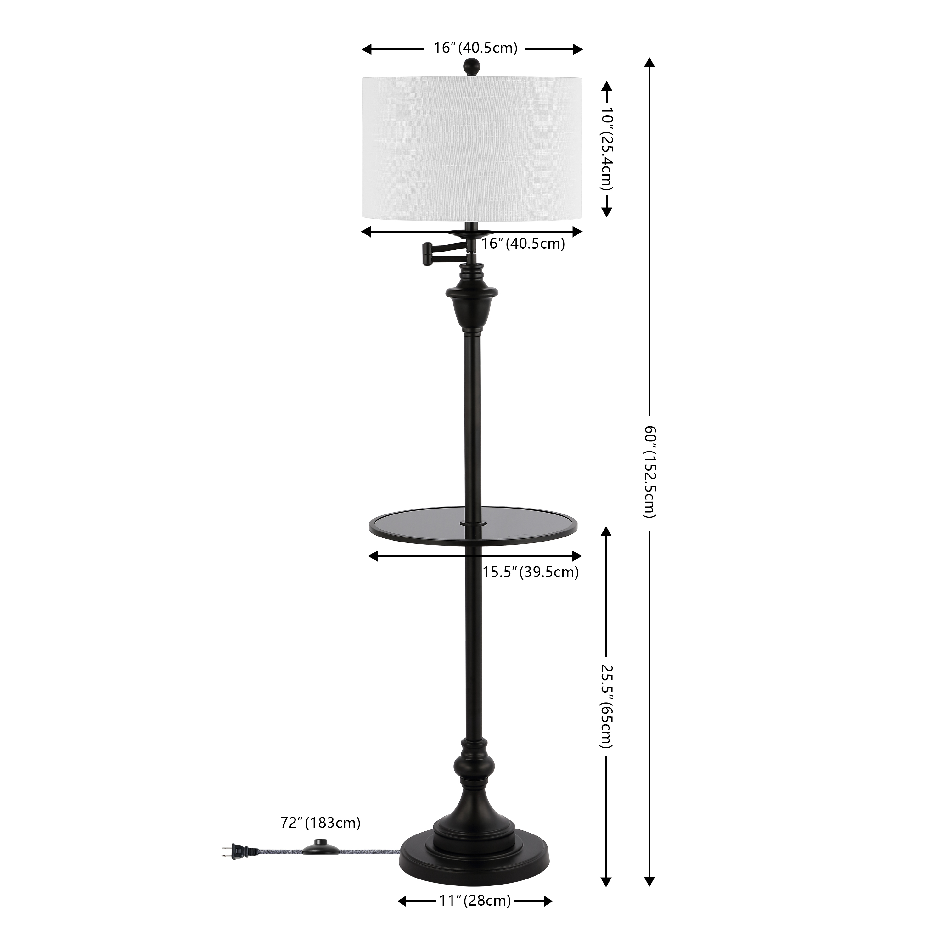 JONATHAN Y Cora 60" Metal/Glass LED Side Table and Floor Lamp, Black, JYL3055D