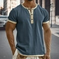thumbnail image 2 of Mens Henley Shirts Patchwork Casual Lightweight V Neck T-Shirt Fashion Short Sleeve Shirts Navy XXXL, 2 of 5