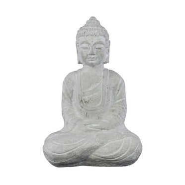 Cement Meditating Buddha Figurine Washed Concrete Finish White 13.5"