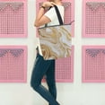 thumbnail image 6 of Zipper canvas bag large capacity large size practical handbag durable Canvas with leather material Golden Curved Marble, 6 of 7