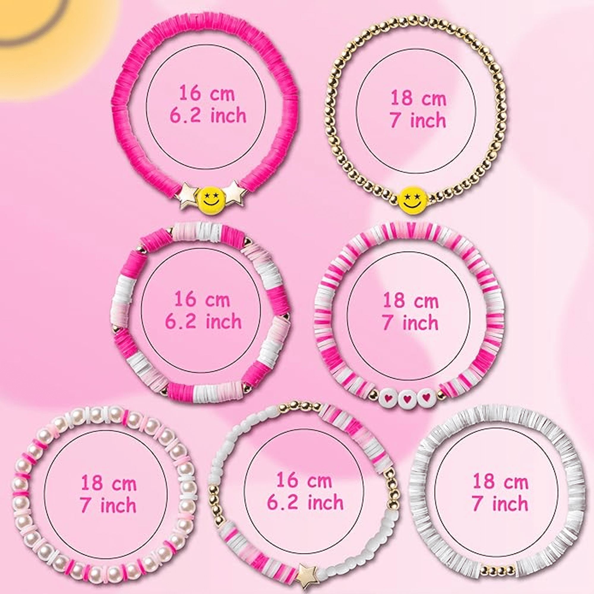 GOVSONE 7Pcs Heishi Surfer Bracelets Preppy Happy Smile GOVSONE 7Pcs Heishi Surfer Bracelets Preppy Happy Smile