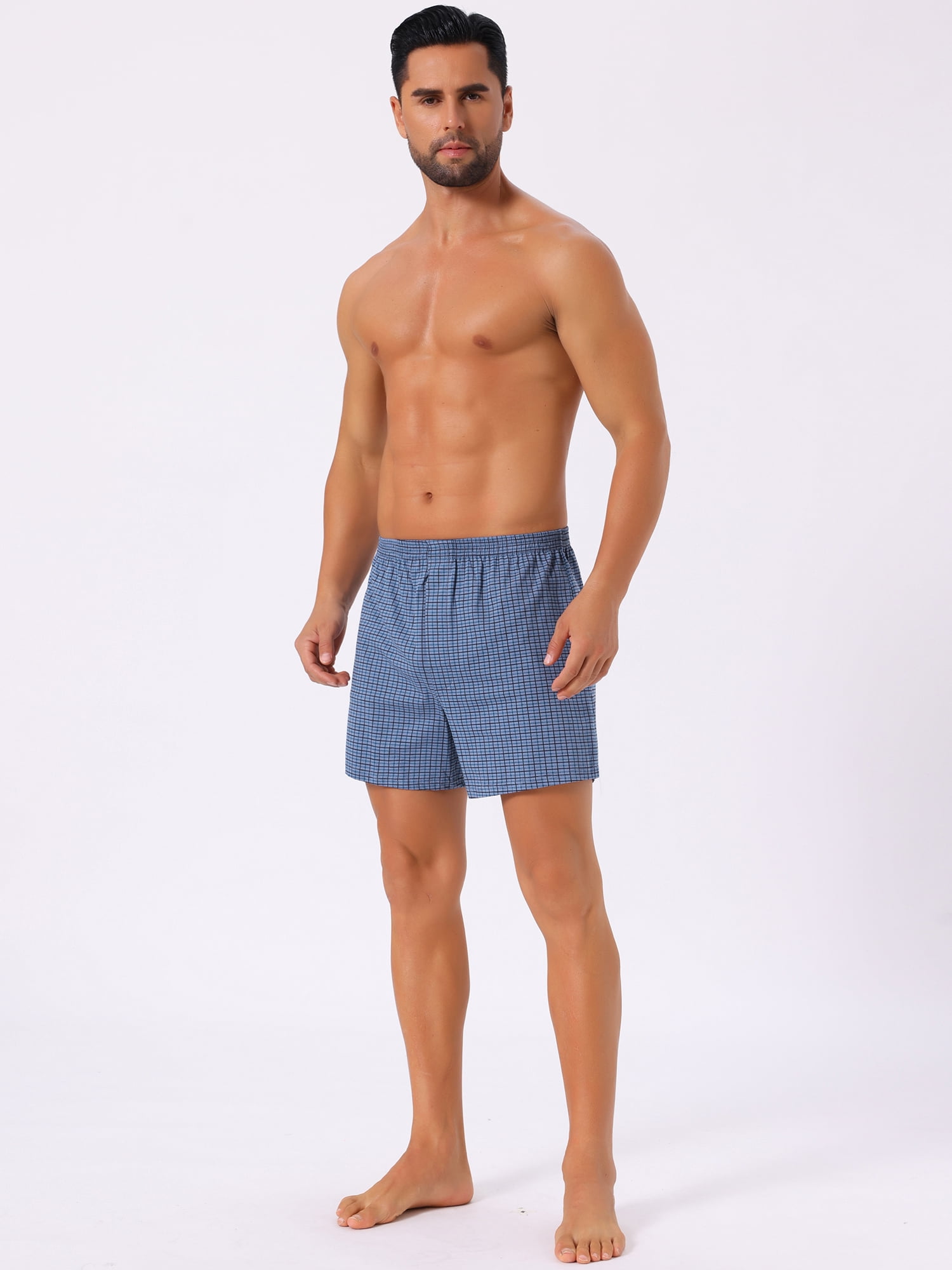 DARING DIVA Men's Classic Elastic Waistband Plaid Pattern Boxer Shorts 30 Navy Blue