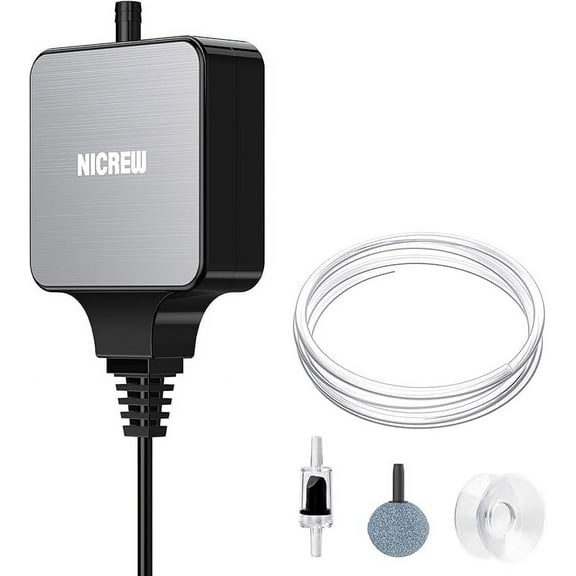 NICREW Nano Silent Aquarium Air Pump, Corded Electric, Aquarium Aerator with Accessories for Up to 10 Gallon Fish Tank, Super Quiet, 0.3 L/min, 1.5 Watts