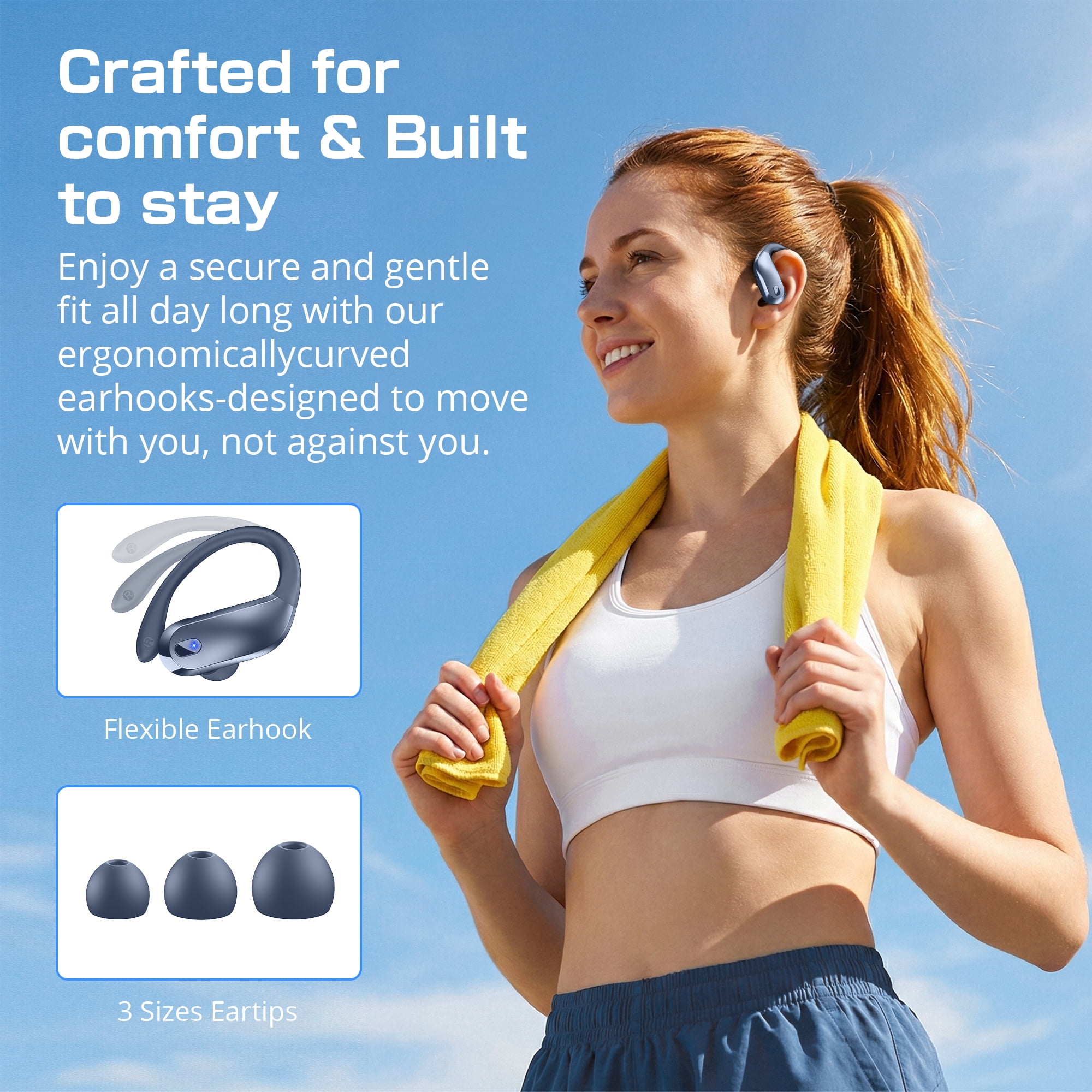 Wireless Earbuds Bluetooth 5.4 Headphones Sport, IPX7 Waterproof Earphones with Earhooks, 80H Playtime, Fast Charging Case, Noise Cancelling Mic, Lightweight Bluetooth Earbuds for Running Gym