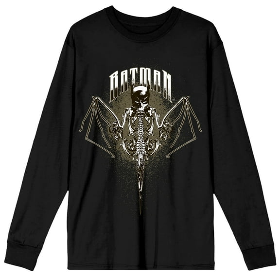 Batman Bat Mask With Bat Wings Men's Black Crew Neck Long Sleeve Graphic Tee-Medium