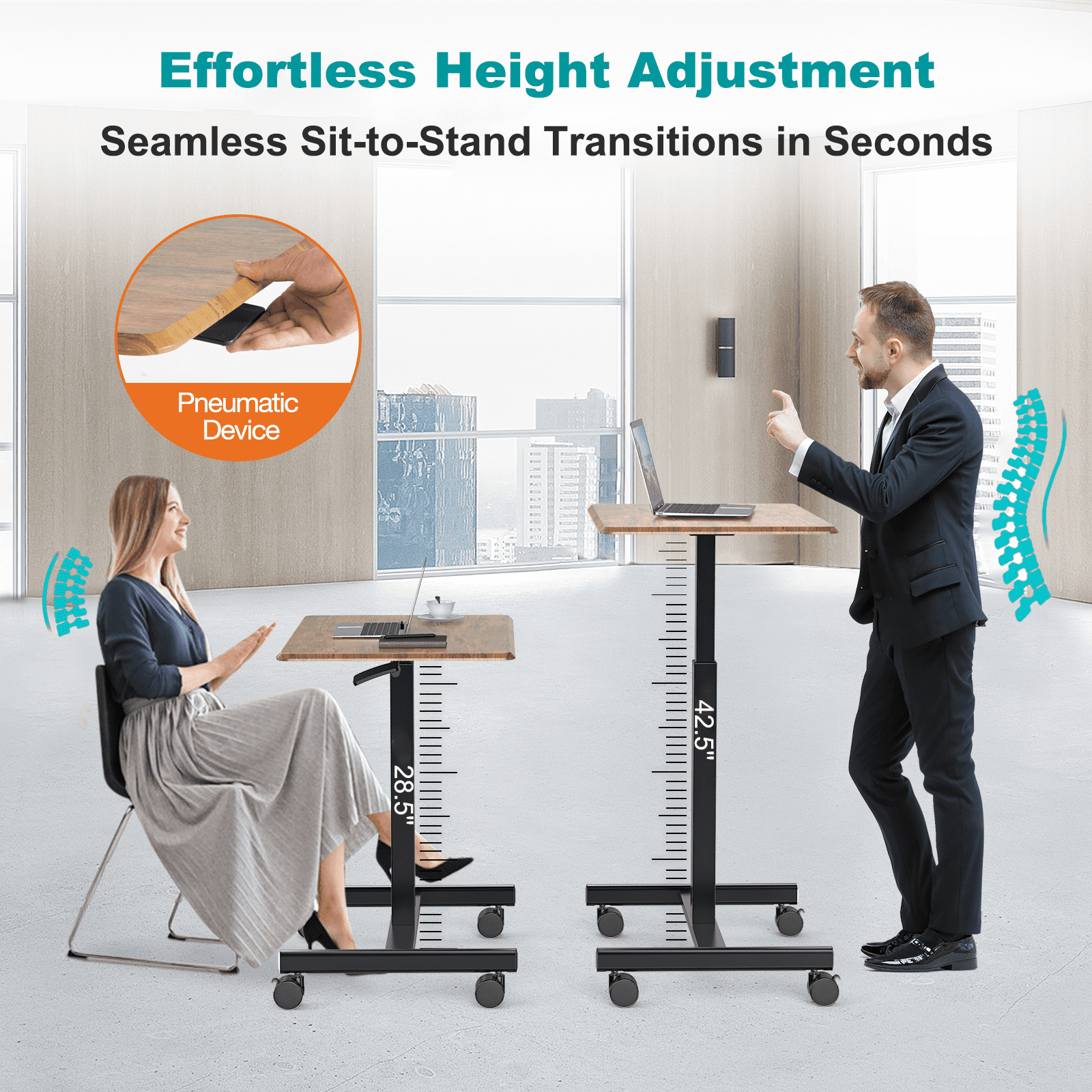 Aidoly Mobile Standing Desk with Locking Wheels - Height Adjustable Rolling Desk, Workstation for Home Office, Living Room & Classroom，Brown