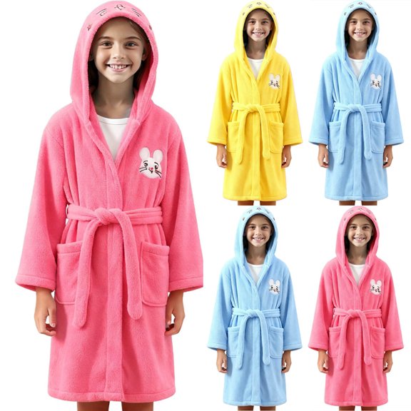 Bovxnpu Fleece Hooded Warm Dress Fleece Dress Hooded Soft Quickly Dry Long Sleeve Dress Outfits (Girl's or Boy's)