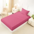 thumbnail image 5 of Castle Fairy Retro Vertical Stripe Twin Sheets 3pcs,Watercolor Linear Motif Bedding,Pink Crimson Red,1 Flat Sheet, 1 Fitted Sheet and 1 Pillowcase, 5 of 7