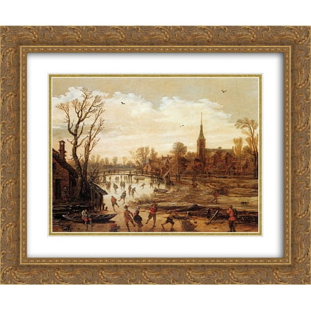 Esaias van de Velde 2x Matted 24x20 Gold Ornate Framed Art Print 'Winter landscape '