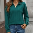 thumbnail image 2 of MIXUE Boho Tops For Women Autumn Winter Solid Color V Neck Lapel Long Sleeve Casual Basic Pullover Shirts For Women T Shirts Daily-Wear,Blue,M, 2 of 7