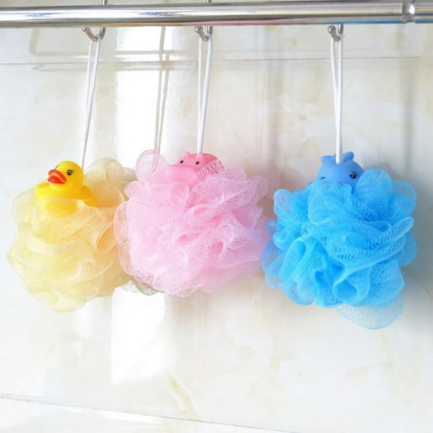 Esponjas de baño de 3 piezas, esponja de baño de animales para niños, PUF de baño de malla, esponja de baño de juguete de animales, bolas de depurador corporal de dibujos animados coloridos,