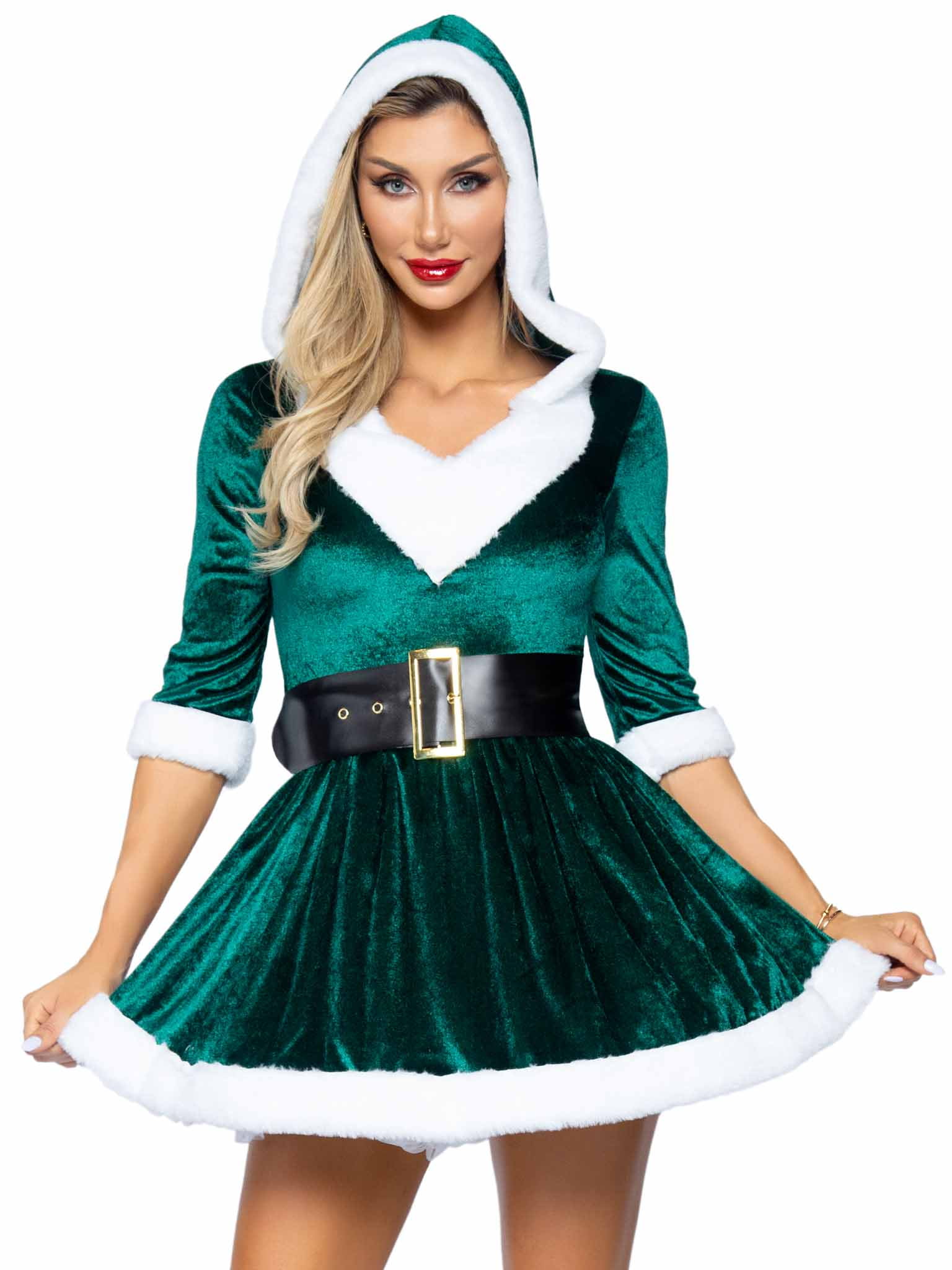 Adults Ladies Mrs Claus Santa Apron Hat Fancy Dress Xmas Christmas Costume 
