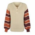 thumbnail image 6 of IROINNID Reduced Womens Sweater V-Neck Pullover Sweater Stripes Loose Mid-Length Long Sleeve Button Knit Sweater Fall/Winter Lantern Sweater, 6 of 9