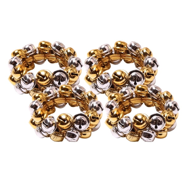 4 piezas de servilleteros navideños con cascabeles para decoración de mesa, campanas de metal oro plata
