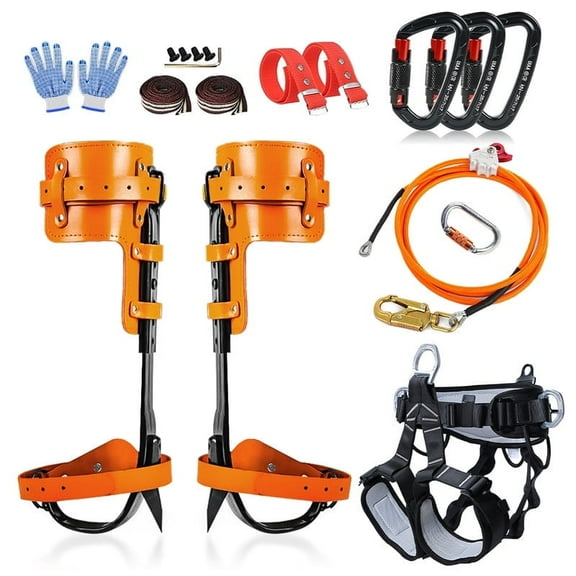 Tree Climbing Gear，Tree Climbing Spikes, Tree Climbing Gear with Adjustable Climbing Straps and Steel Core Flip Line, Rock Climbing Kit with Triple Lock Lanyard Adjuster