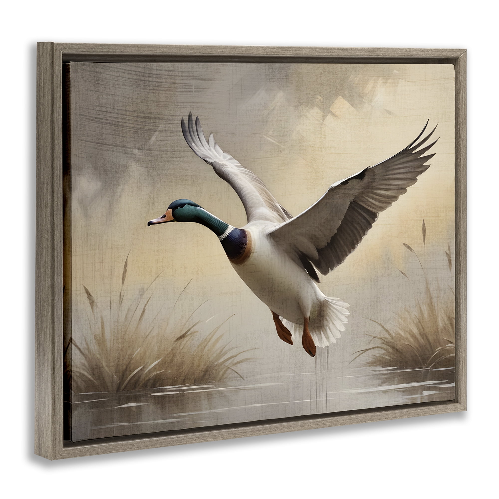 Stupell Industries Gliding Mallard over Wetlands Brown Framed Floater Canvas Wall Art, design by Susan Arnot