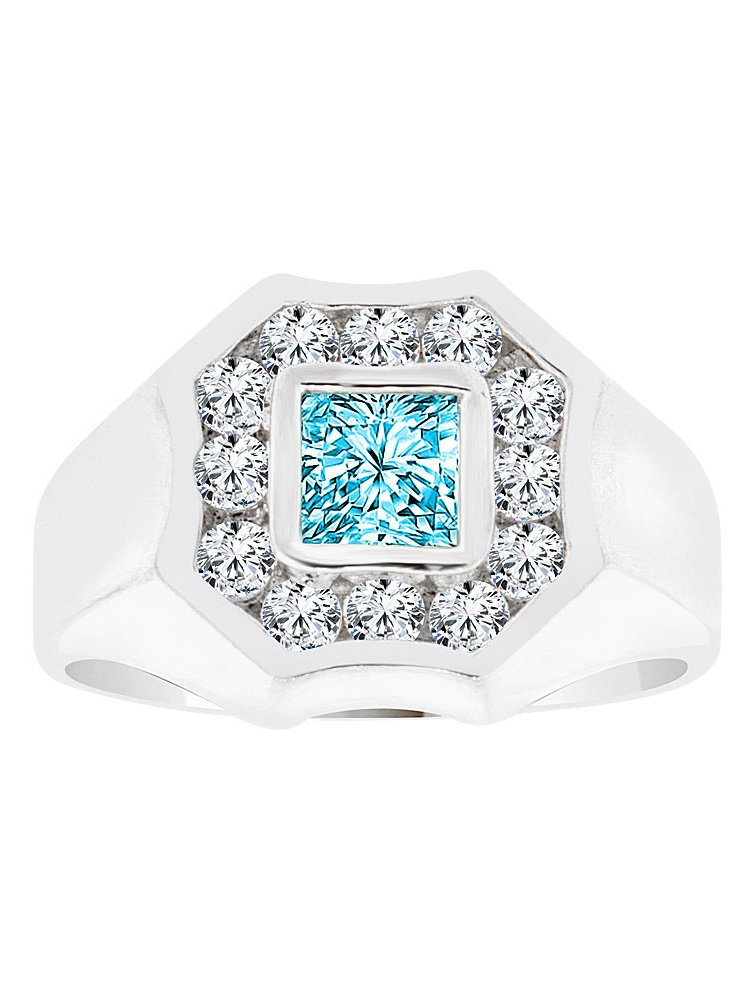 Fancy Ring Men Guy Gent Brilliant Created CZ Stones White Rhodium Plated Metal