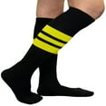thumbnail image 3 of Couver Unisex Black Triple Stripe Baseball Softball Knee High Socks, Bright Yellow, Medium, 3 of 7