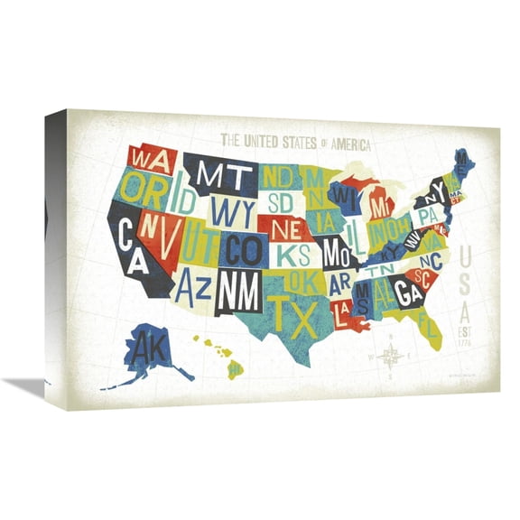 Global Gallery's 'Letterpress USA Map' By Michael Mullan Stretched Canvas Wall Art