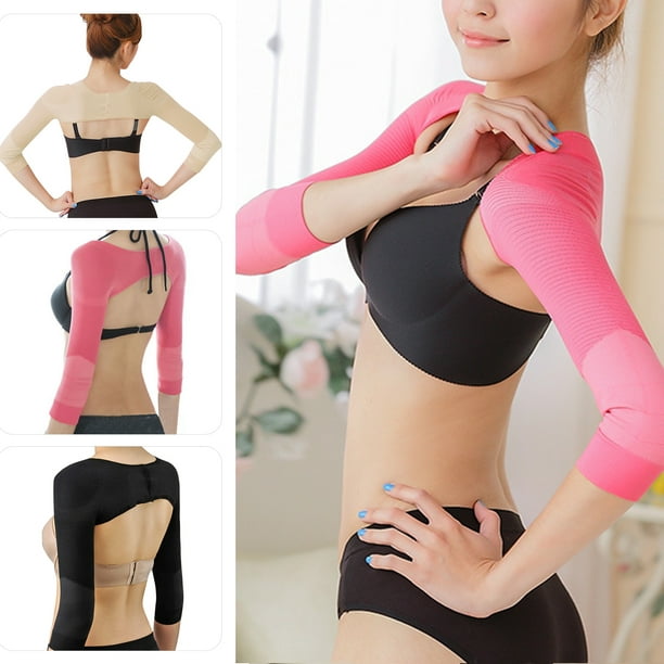 Trayknick Women Corset Body Shaping Anti-hunchback Arms Compression Chest  Push Up Top Pink XL 