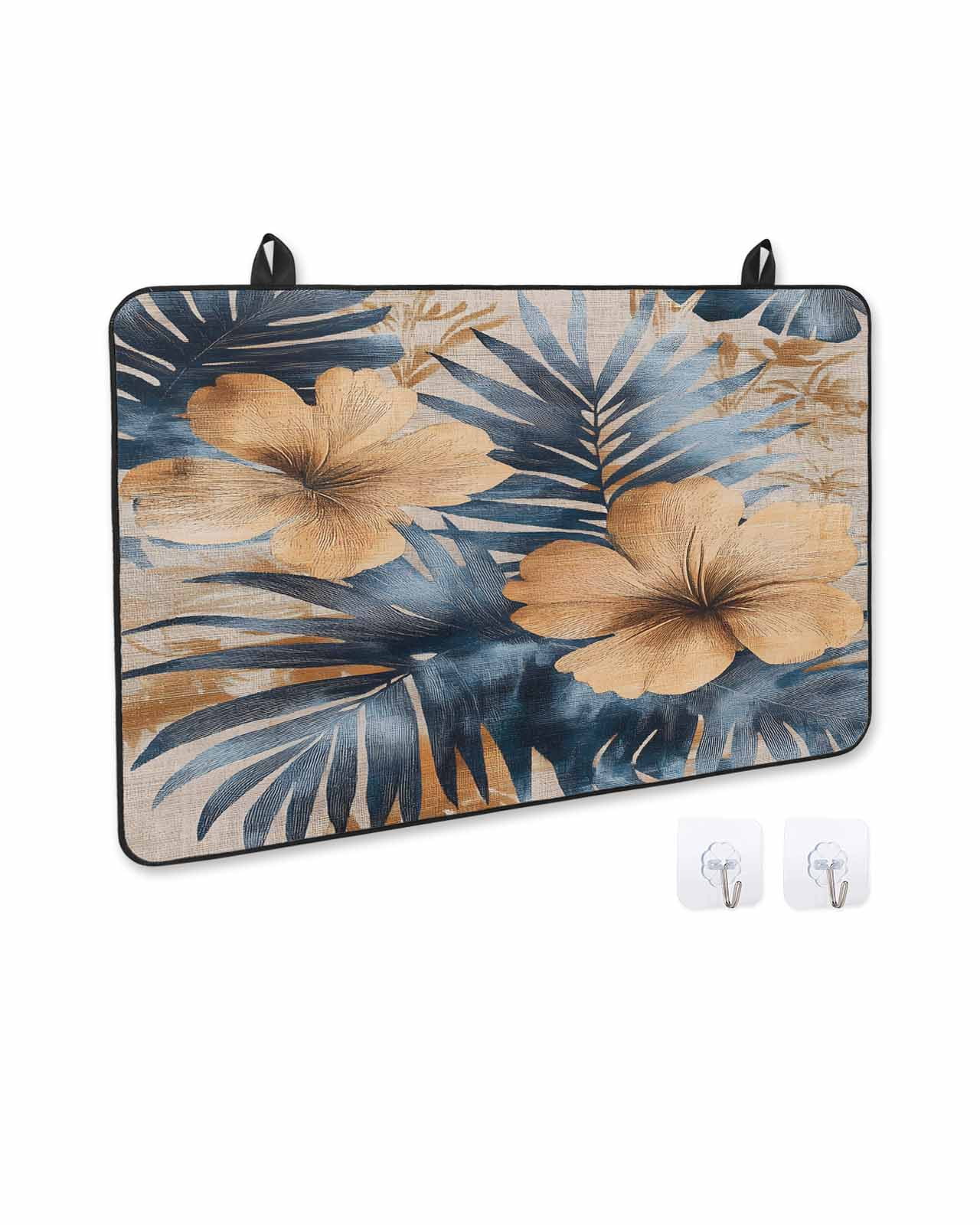 nqOlkjepod Large Induction Cooktop Protector Mat 24"x21", Blue Brown Botanical Stove Top Covers for Electric Stove, Summer Palm Leaf Flowers Elegant Stove Burner Cover Mats, Glass Top Stove Cover