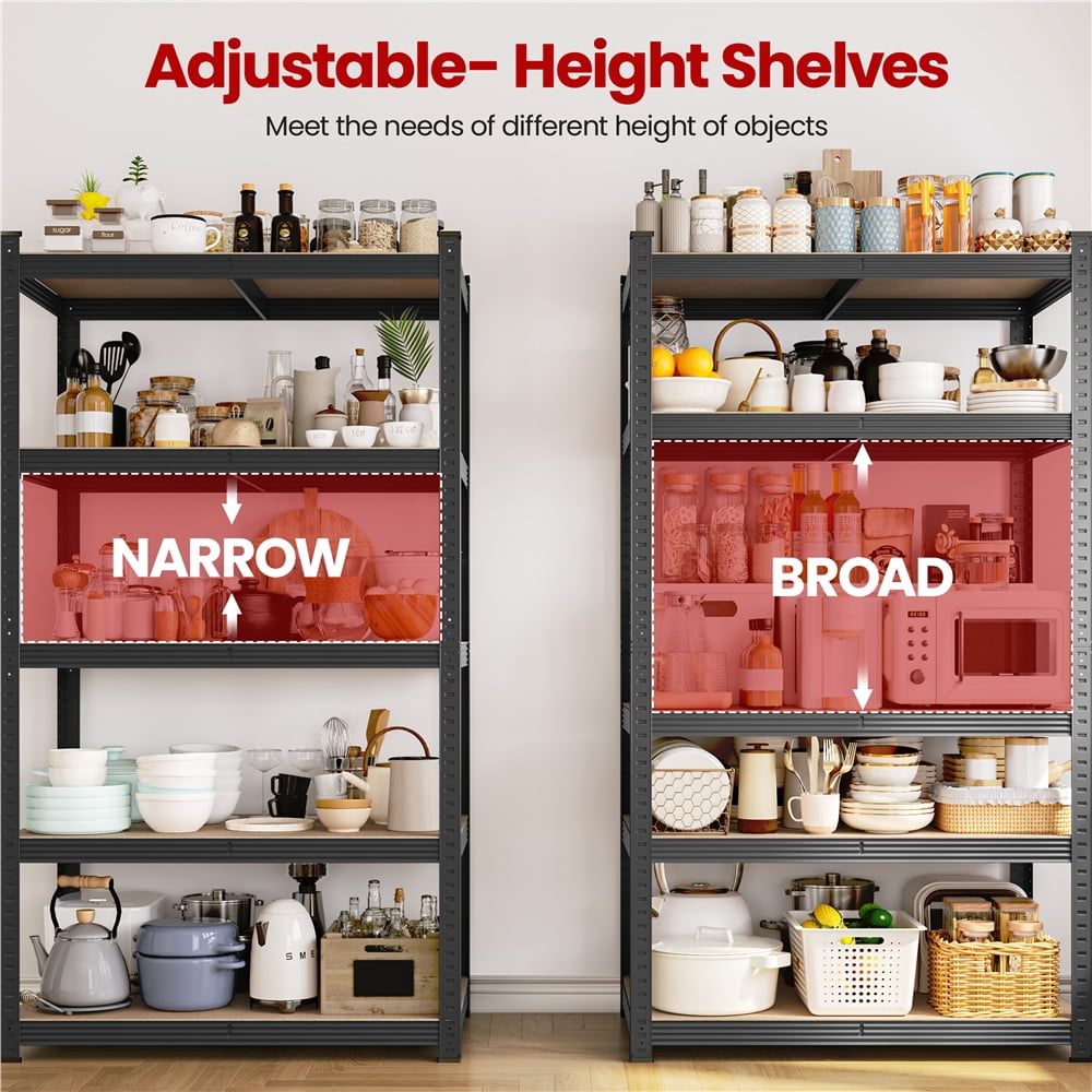 Yaheetech 5 Tier Metal Storage Rack with Adjustable Shelves, Set of 4, Black