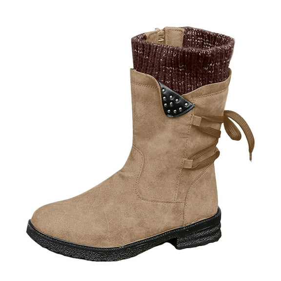 YLYL Women's Snow Boots Round Toe Lace up Non Slip Warm Winter Hiking Mid Calf Boots