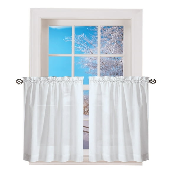 Ellis Stacey 1.5" Rod Pocket High Quality Fabric Solid Color Window Tailored Tier Pair 56"x36" White