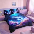 thumbnail image 2 of Manfei Neon Underwater Dolphin Twin Bedding Sets for Kids Boys and Girls, Marine Fantasy Print Bedding Comforter Set, Navy Reversible 7pcs, 2 of 6