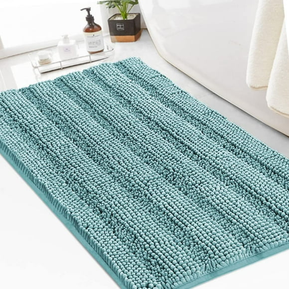 Alfombra de baño de chenilla Shaggy turquesa, 60 x 90 cm, azul turquesa