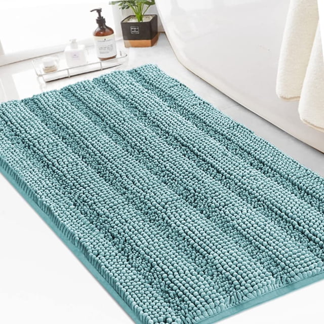 Alfombra de baño de chenilla Shaggy turquesa, 60 x 90 cm, azul turquesa
